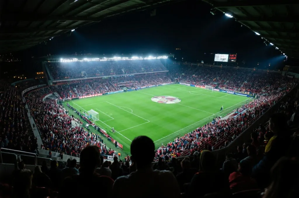 球迷在世界杯看台上关注强队与黑马对决